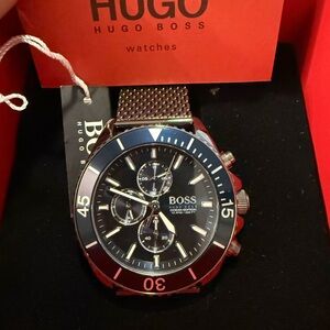 Hugo Boss Black and Silver Chronograph Mesh-strap Watch